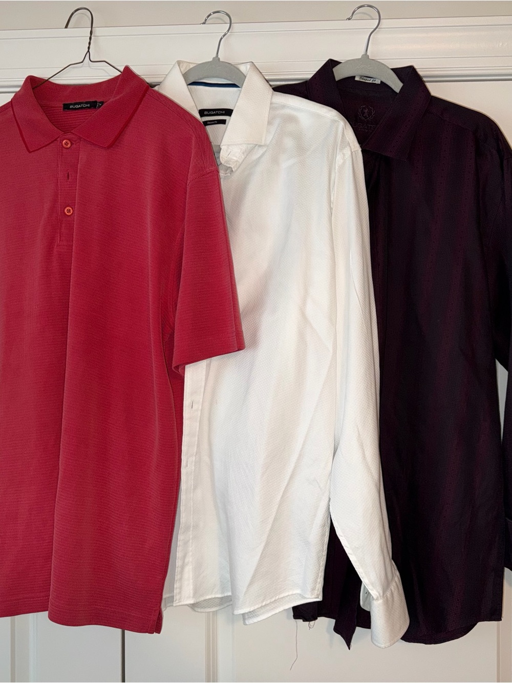Bugatchi Men's Polo & Dress Shirts - Red, White, Dark Burgundy